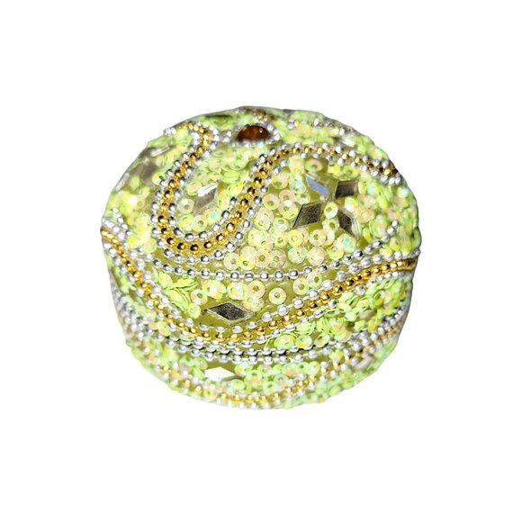 Vintage Round Nesting Trinket Boxes Green Beaded and Mirrored Four in One - Picture 3 of 12